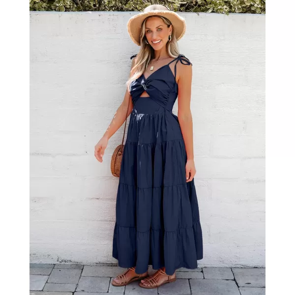 luvamia Long Flowy Dresses for Women Tiered Cut Out Midi Dress Self Tied Spaghetti Strap Summer Vacation Dinner OutfitNavy Blue