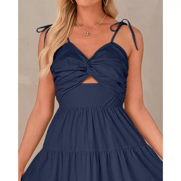 luvamia Long Flowy Dresses for Women Tiered Cut Out Midi Dress Self Tied Spaghetti Strap Summer Vacation Dinner OutfitNavy Blue