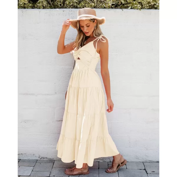 luvamia Long Flowy Dresses for Women Tiered Cut Out Midi Dress Self Tied Spaghetti Strap Summer Vacation Dinner OutfitPearled Lvory