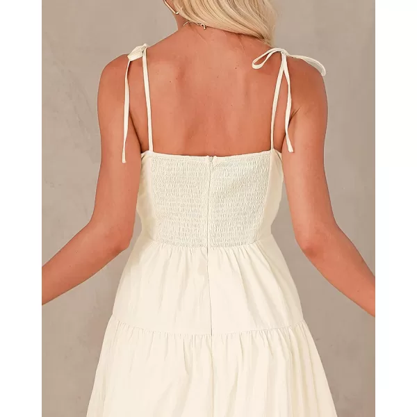 luvamia Long Flowy Dresses for Women Tiered Cut Out Midi Dress Self Tied Spaghetti Strap Summer Vacation Dinner OutfitPearled Lvory