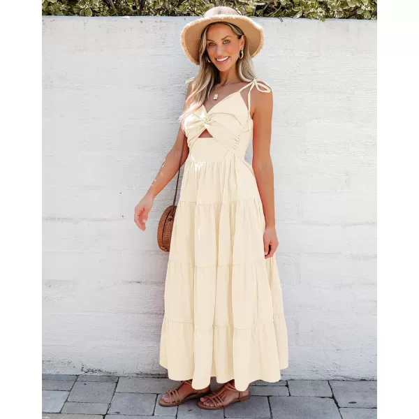 luvamia Long Flowy Dresses for Women Tiered Cut Out Midi Dress Self Tied Spaghetti Strap Summer Vacation Dinner OutfitPearled Lvory