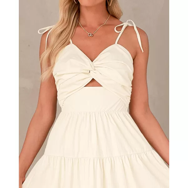 luvamia Long Flowy Dresses for Women Tiered Cut Out Midi Dress Self Tied Spaghetti Strap Summer Vacation Dinner OutfitPearled Lvory