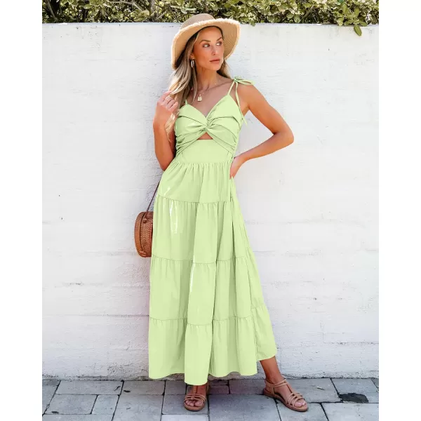 luvamia Long Flowy Dresses for Women Tiered Cut Out Midi Dress Self Tied Spaghetti Strap Summer Vacation Dinner OutfitSeamfoam Green