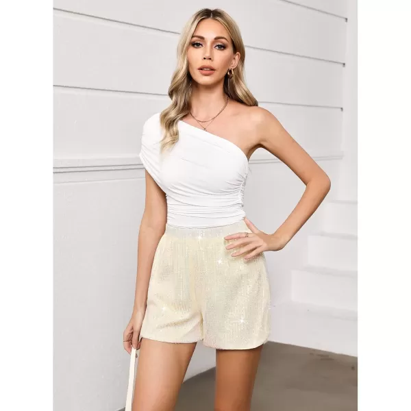 luvamia Sequin Shorts for Women Trendy High Waisted Stretchy Pull On Glitter Sparkly Shorts Holiday Party OutfitsChampagne