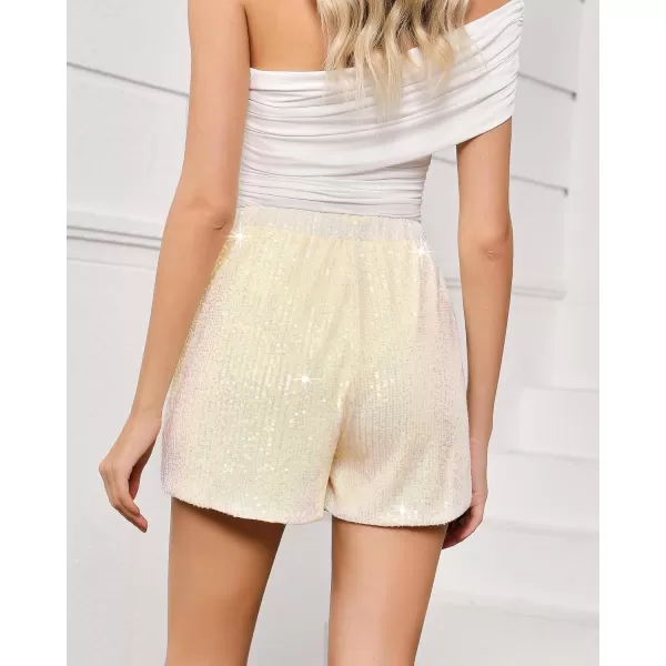 luvamia Sequin Shorts for Women Trendy High Waisted Stretchy Pull On Glitter Sparkly Shorts Holiday Party OutfitsChampagne