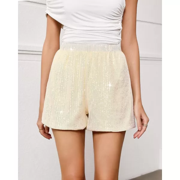 luvamia Sequin Shorts for Women Trendy High Waisted Stretchy Pull On Glitter Sparkly Shorts Holiday Party OutfitsChampagne