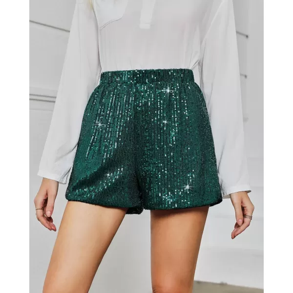 luvamia Sequin Shorts for Women Trendy High Waisted Stretchy Pull On Glitter Sparkly Shorts Holiday Party OutfitsDark Green