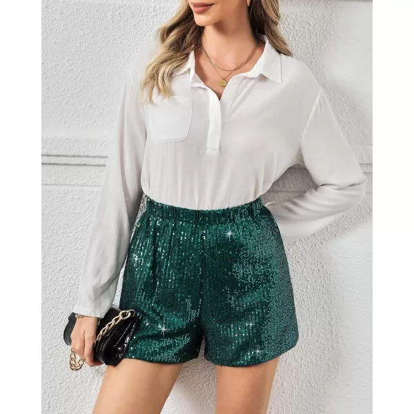 luvamia Sequin Shorts for Women Trendy High Waisted Stretchy Pull On Glitter Sparkly Shorts Holiday Party OutfitsDark Green