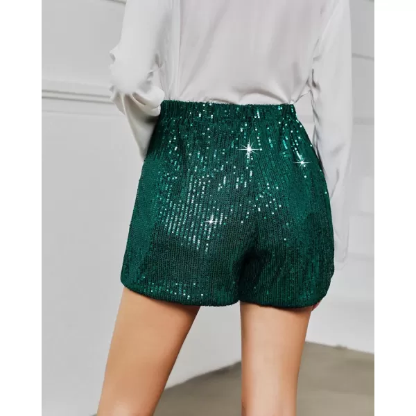 luvamia Sequin Shorts for Women Trendy High Waisted Stretchy Pull On Glitter Sparkly Shorts Holiday Party OutfitsDark Green
