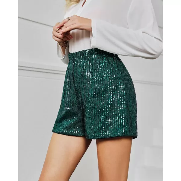 luvamia Sequin Shorts for Women Trendy High Waisted Stretchy Pull On Glitter Sparkly Shorts Holiday Party OutfitsDark Green