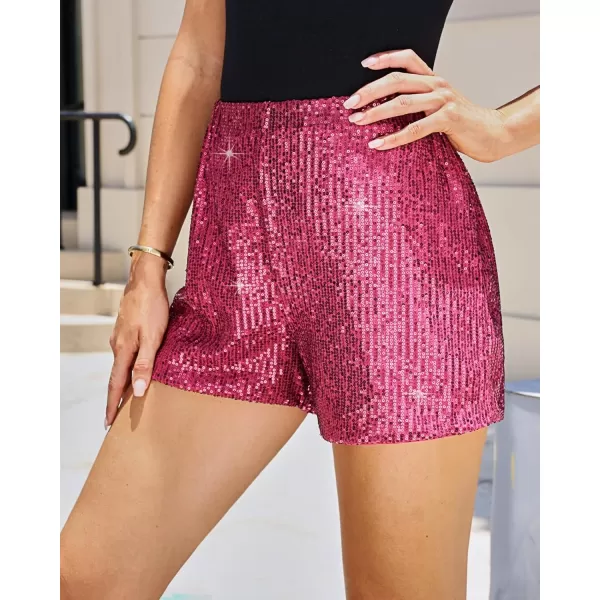 luvamia Sequin Shorts for Women Trendy High Waisted Stretchy Pull On Glitter Sparkly Shorts Holiday Party OutfitsHot Pink