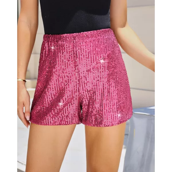 luvamia Sequin Shorts for Women Trendy High Waisted Stretchy Pull On Glitter Sparkly Shorts Holiday Party OutfitsHot Pink