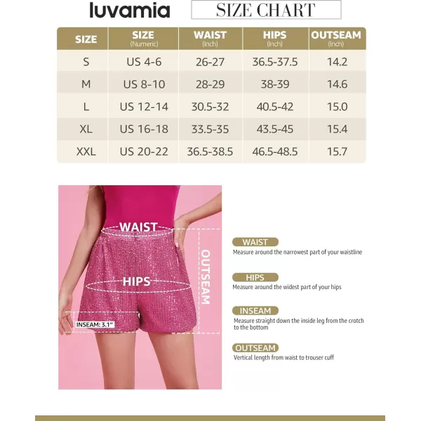 luvamia Sequin Shorts for Women Trendy High Waisted Stretchy Pull On Glitter Sparkly Shorts Holiday Party OutfitsRose Gold