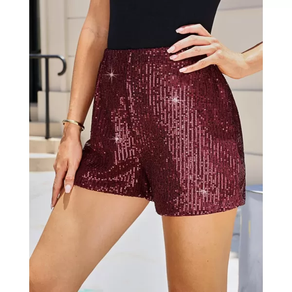 luvamia Sequin Shorts for Women Trendy High Waisted Stretchy Pull On Glitter Sparkly Shorts Holiday Party OutfitsWine Red