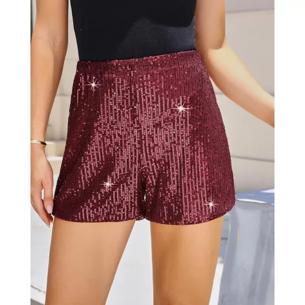 luvamia Sequin Shorts for Women Trendy High Waisted Stretchy Pull On Glitter Sparkly Shorts Holiday Party OutfitsWine Red