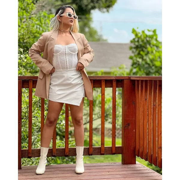 luvamia Shorts for Women Faux Leather Skorts High Waisted PU Leather Shorts Elastic Waist Ruched Wrap Skorts SkirtsAntique White