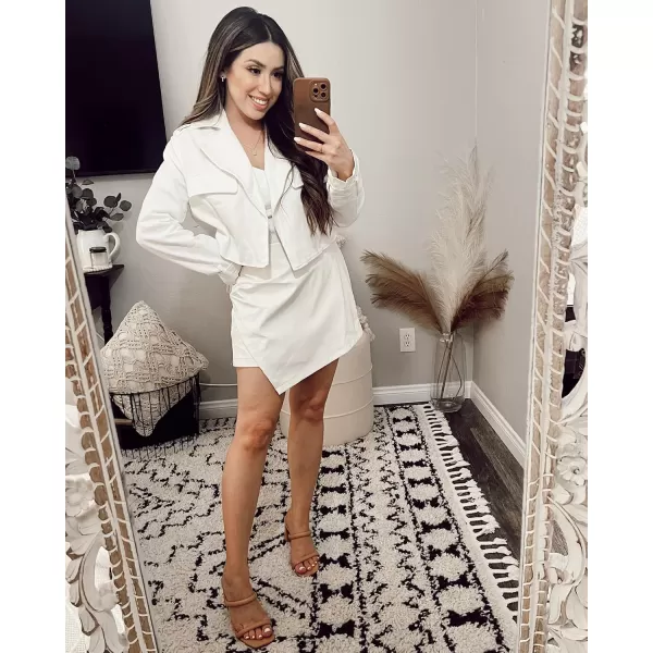 luvamia Shorts for Women Faux Leather Skorts High Waisted PU Leather Shorts Elastic Waist Ruched Wrap Skorts SkirtsAntique White