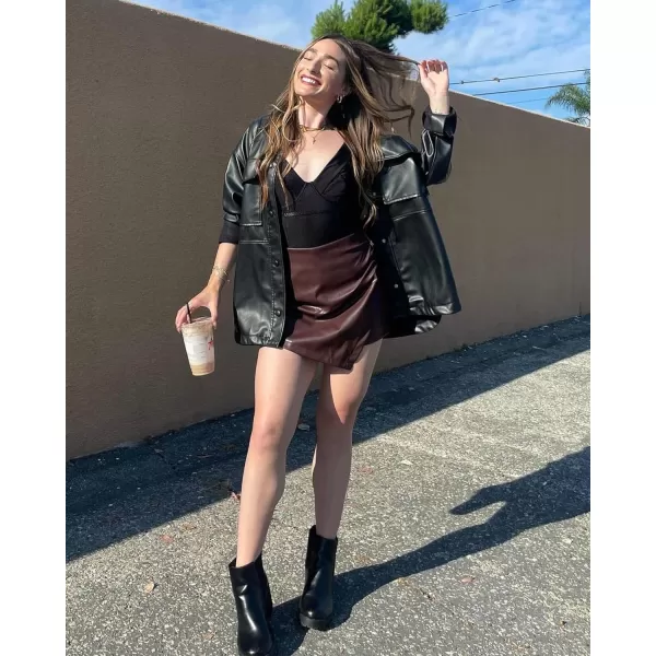 luvamia Shorts for Women Faux Leather Skorts High Waisted PU Leather Shorts Elastic Waist Ruched Wrap Skorts SkirtsChocolate Brown