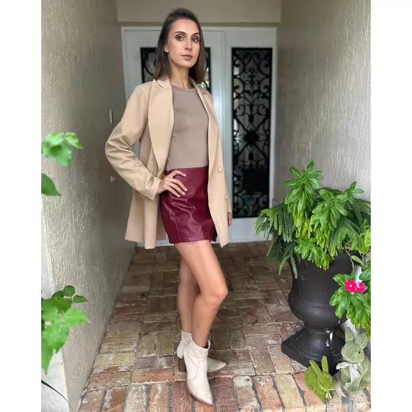 luvamia Shorts for Women Faux Leather Skorts High Waisted PU Leather Shorts Elastic Waist Ruched Wrap Skorts SkirtsRuby Wine