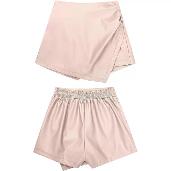 luvamia Shorts for Women Faux Leather Skorts High Waisted PU Leather Shorts Elastic Waist Ruched Wrap Skorts SkirtsWhisper Pink