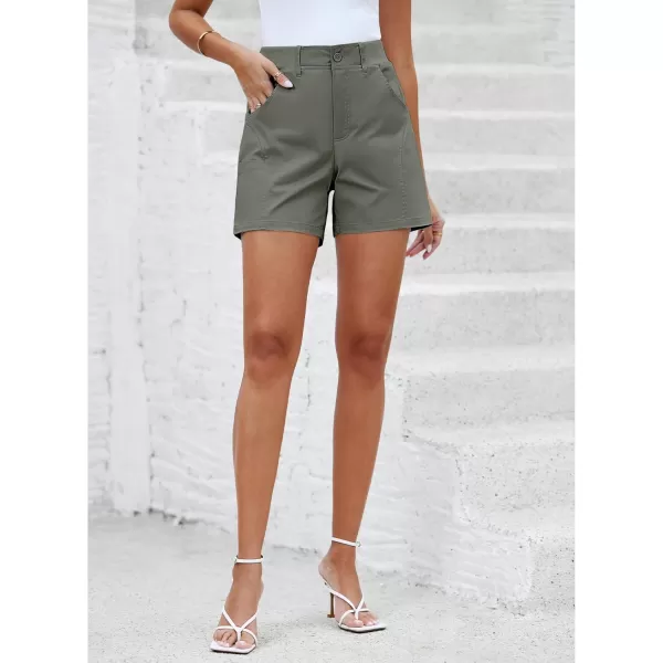 luvamia Shorts for Women Trendy Casual Summer High Waisted Chino Shorts Ribbed Elastic Waist Comfy Shorts with PocketsArmy Green