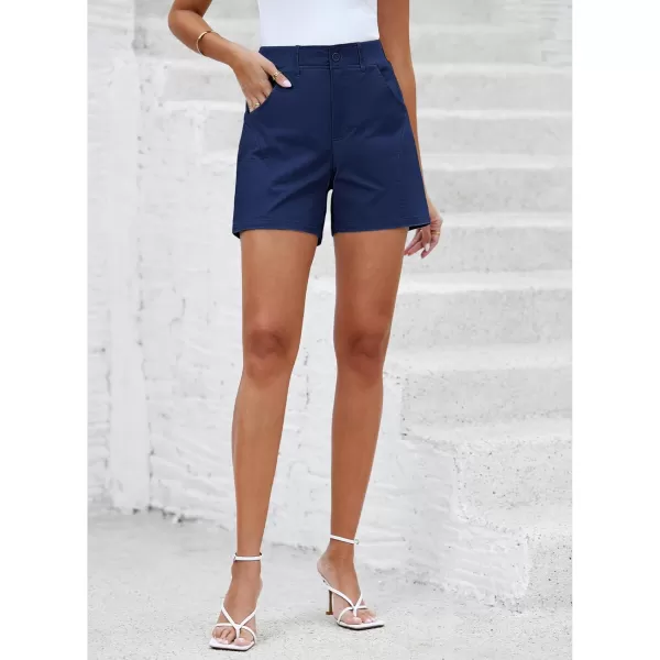 luvamia Shorts for Women Trendy Casual Summer High Waisted Chino Shorts Ribbed Elastic Waist Comfy Shorts with PocketsNavy Blue