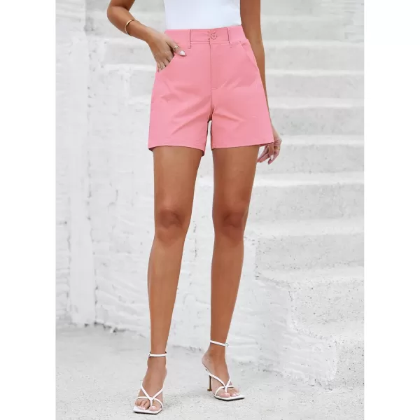 luvamia Shorts for Women Trendy Casual Summer High Waisted Chino Shorts Ribbed Elastic Waist Comfy Shorts with PocketsQuartz Pink