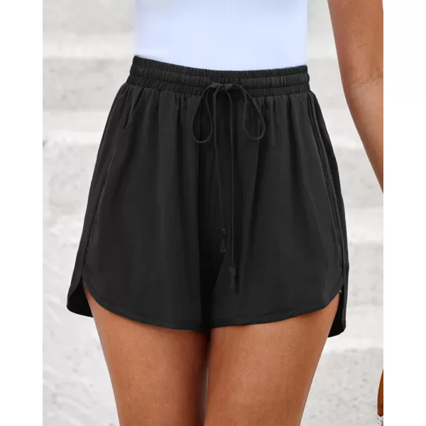 luvamia Summer Shorts for Women Trendy High Waisted Casual Pull On Elastic Waist Drawstring Shorts with Pockets BeachBlack