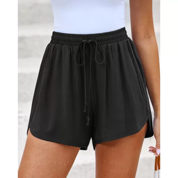 luvamia Summer Shorts for Women Trendy High Waisted Casual Pull On Elastic Waist Drawstring Shorts with Pockets BeachBlack