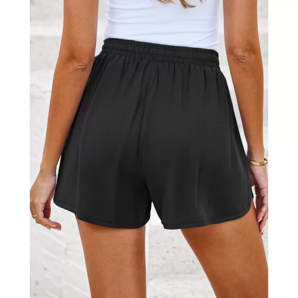 luvamia Summer Shorts for Women Trendy High Waisted Casual Pull On Elastic Waist Drawstring Shorts with Pockets BeachBlack