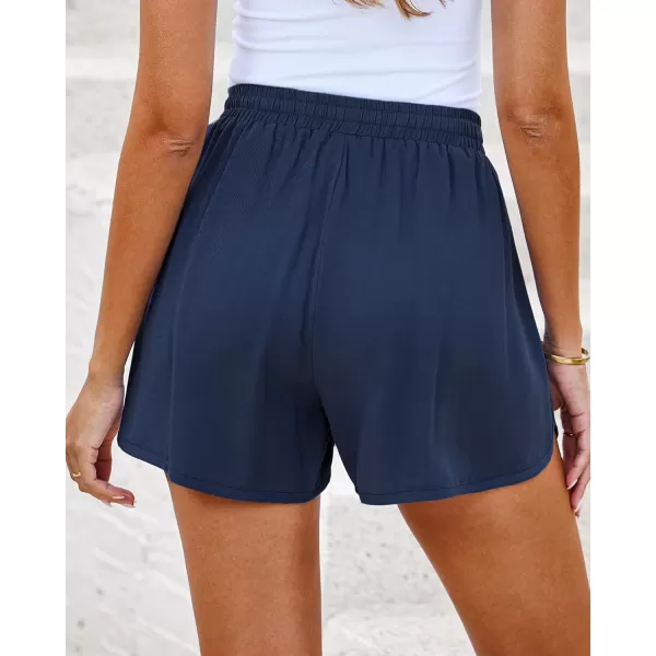 luvamia Summer Shorts for Women Trendy High Waisted Casual Pull On Elastic Waist Drawstring Shorts with Pockets BeachNavy Blue