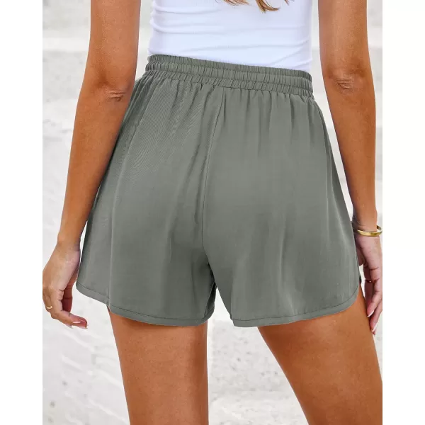 luvamia Summer Shorts for Women Trendy High Waisted Casual Pull On Elastic Waist Drawstring Shorts with Pockets BeachOlive Green