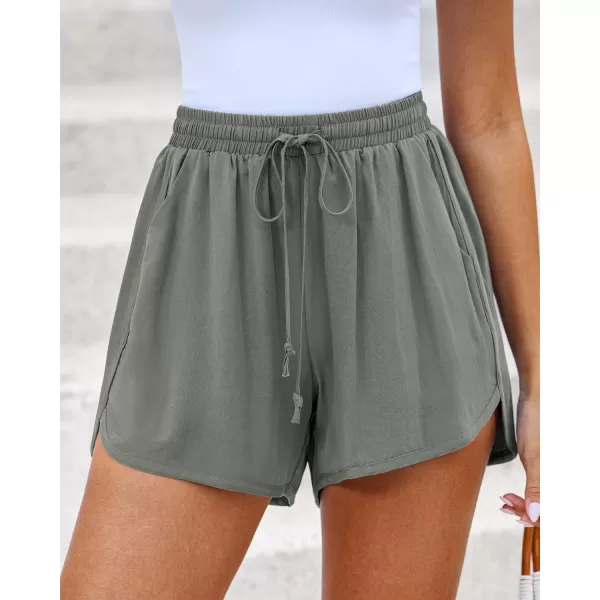 luvamia Summer Shorts for Women Trendy High Waisted Casual Pull On Elastic Waist Drawstring Shorts with Pockets BeachOlive Green