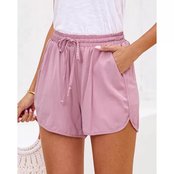 luvamia Summer Shorts for Women Trendy High Waisted Casual Pull On Elastic Waist Drawstring Shorts with Pockets BeachPink