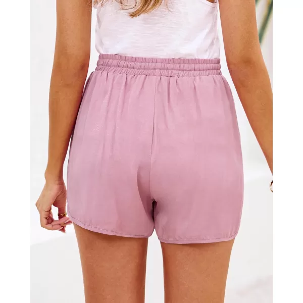 luvamia Summer Shorts for Women Trendy High Waisted Casual Pull On Elastic Waist Drawstring Shorts with Pockets BeachPink
