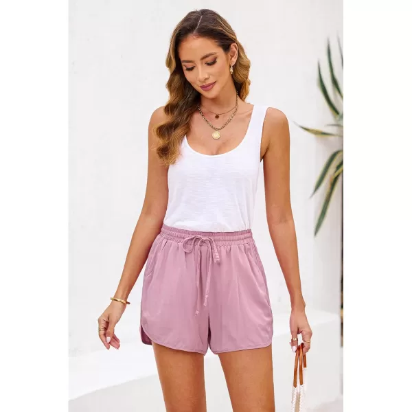luvamia Summer Shorts for Women Trendy High Waisted Casual Pull On Elastic Waist Drawstring Shorts with Pockets BeachPink