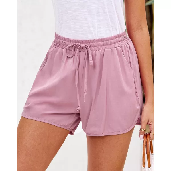 luvamia Summer Shorts for Women Trendy High Waisted Casual Pull On Elastic Waist Drawstring Shorts with Pockets BeachPink