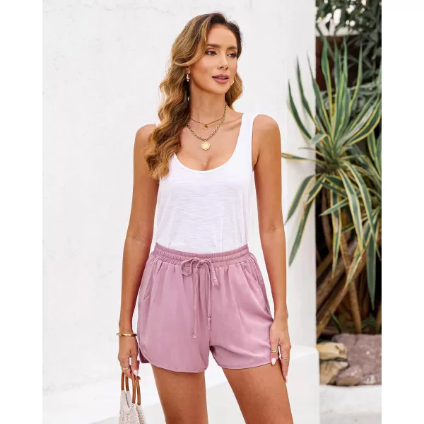luvamia Summer Shorts for Women Trendy High Waisted Casual Pull On Elastic Waist Drawstring Shorts with Pockets BeachPink