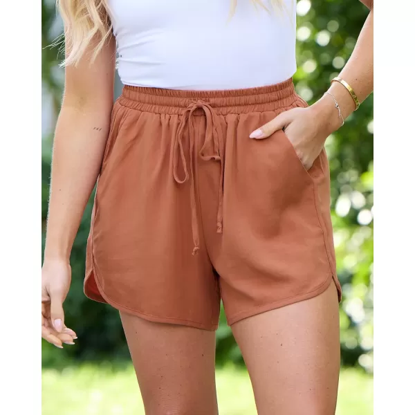 luvamia Summer Shorts for Women Trendy High Waisted Casual Pull On Elastic Waist Drawstring Shorts with Pockets BeachRust