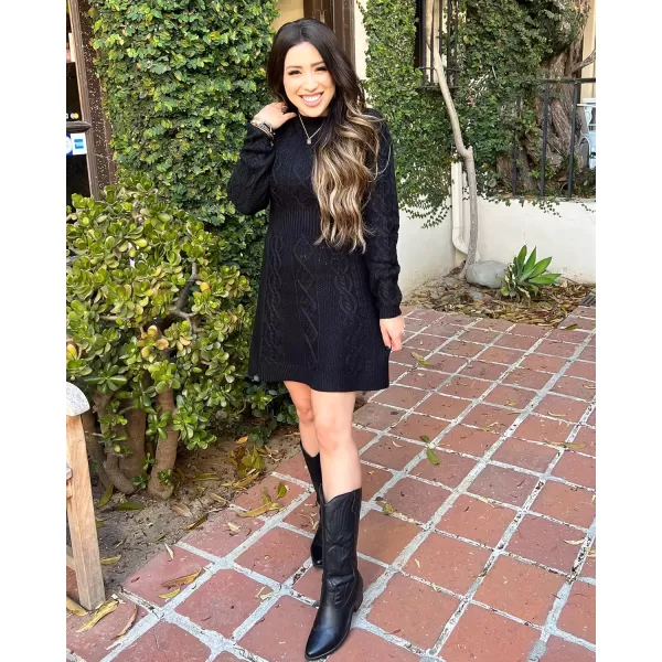 luvamia Sweater Dress for Women Cable Knit Ribbed ALine Short Fitted Pullover Sweaters Dresses Fall WinterBlack