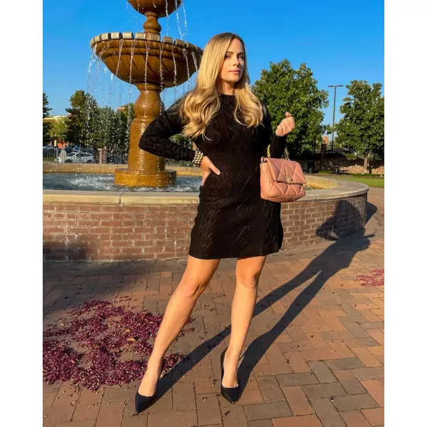 luvamia Sweater Dress for Women Cable Knit Ribbed ALine Short Fitted Pullover Sweaters Dresses Fall WinterBlack