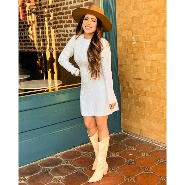 luvamia Sweater Dress for Women Cable Knit Ribbed ALine Short Fitted Pullover Sweaters Dresses Fall WinterBrilliant White