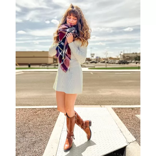 luvamia Sweater Dress for Women Cable Knit Ribbed ALine Short Fitted Pullover Sweaters Dresses Fall WinterBrilliant White