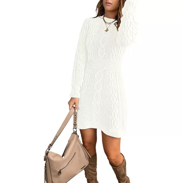 luvamia Sweater Dress for Women Cable Knit Ribbed ALine Short Fitted Pullover Sweaters Dresses Fall WinterBrilliant White