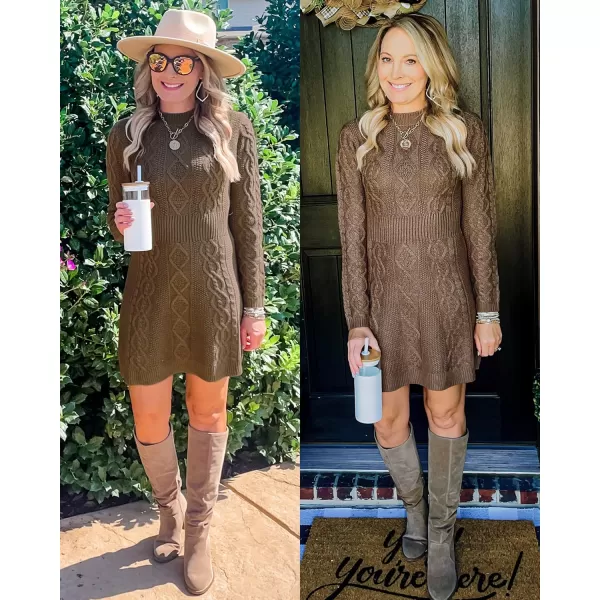 luvamia Sweater Dress for Women Cable Knit Ribbed ALine Short Fitted Pullover Sweaters Dresses Fall WinterBrown
