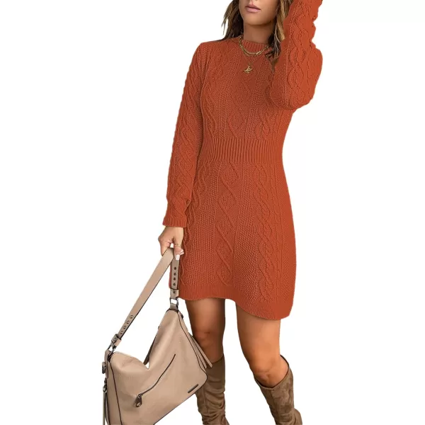 luvamia Sweater Dress for Women Cable Knit Ribbed ALine Short Fitted Pullover Sweaters Dresses Fall WinterBurnt Orange