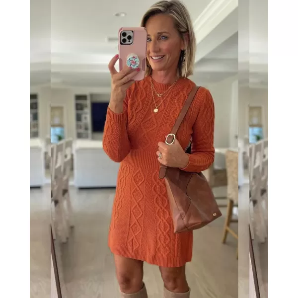 luvamia Sweater Dress for Women Cable Knit Ribbed ALine Short Fitted Pullover Sweaters Dresses Fall WinterBurnt Orange