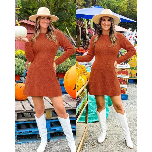 luvamia Sweater Dress for Women Cable Knit Ribbed ALine Short Fitted Pullover Sweaters Dresses Fall WinterBurnt Orange