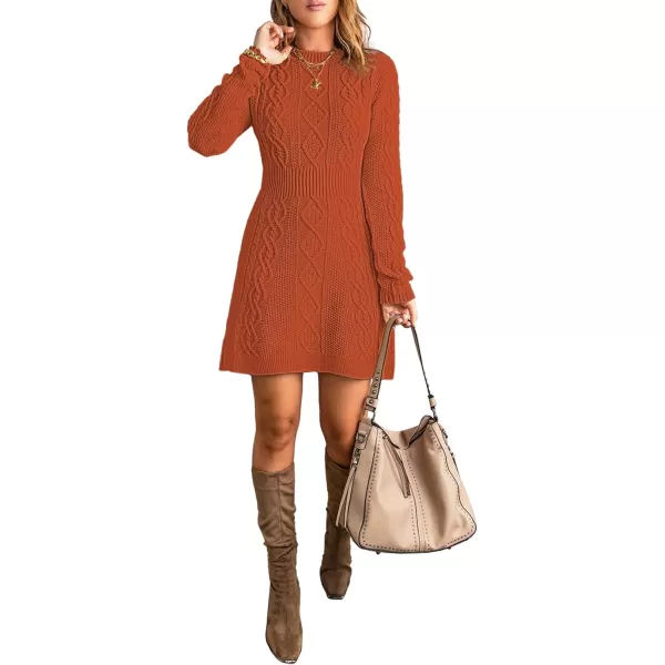 luvamia Sweater Dress for Women Cable Knit Ribbed ALine Short Fitted Pullover Sweaters Dresses Fall WinterBurnt Orange