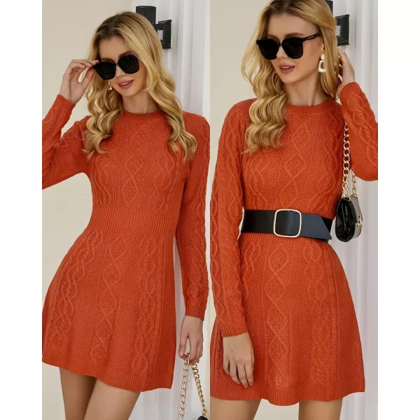 luvamia Sweater Dress for Women Cable Knit Ribbed ALine Short Fitted Pullover Sweaters Dresses Fall WinterBurnt Orange
